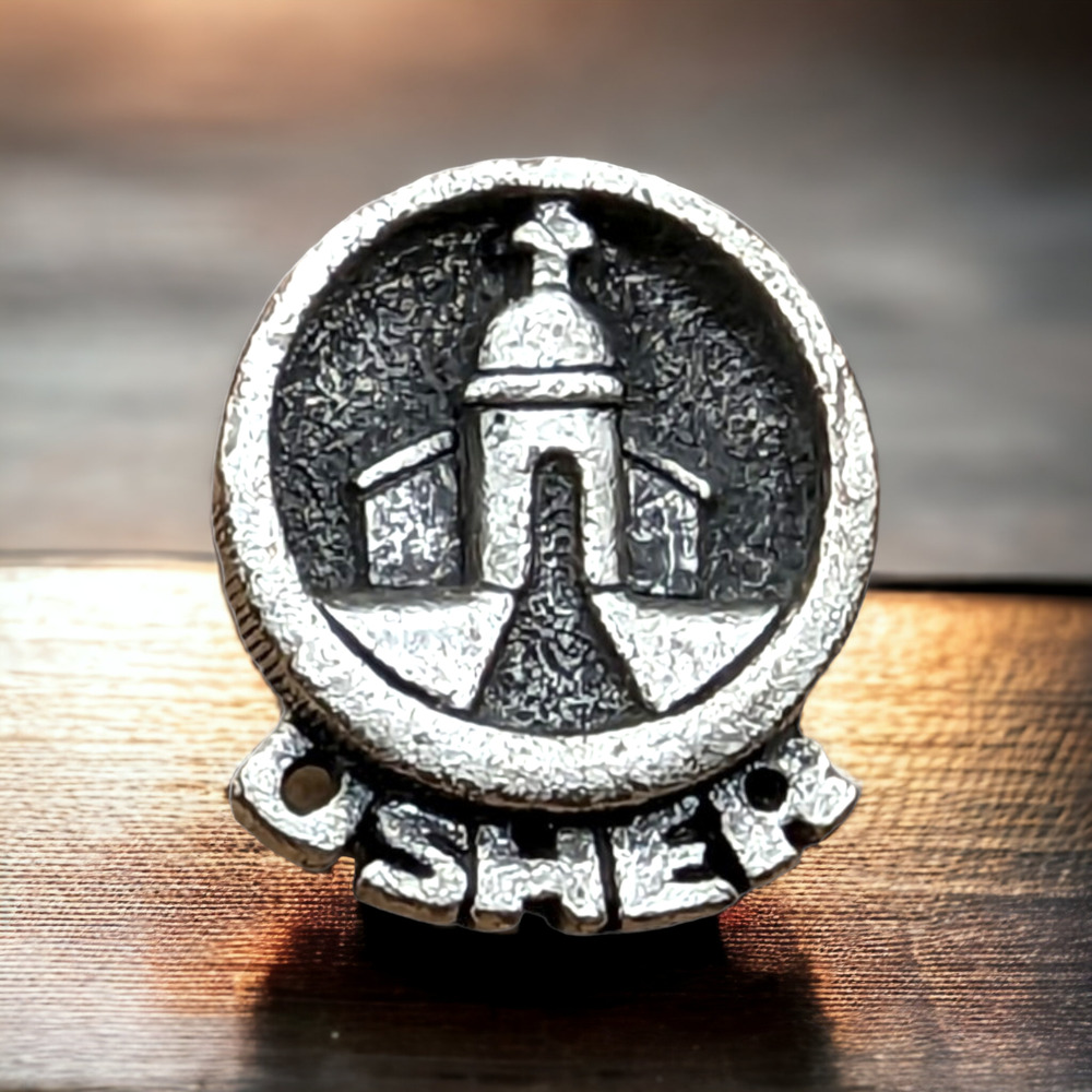 Motif Pewter USHER Vintage Signed Hat Lapel Pin Brooch